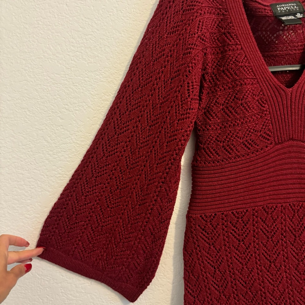 Adrianna Papell Knit 100% Merino Wool Lined Sweater Dress in Deep Red. S… - Picture 5 of 15